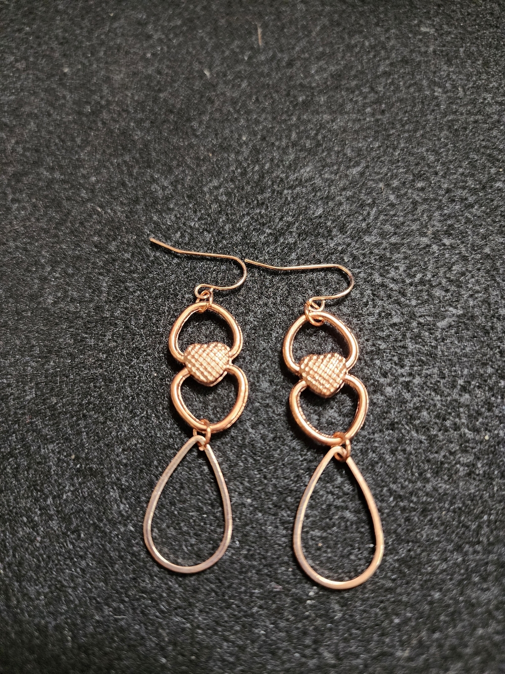 Elegant Rose Gold Drop Heart Link Earrings - Women Jewelry